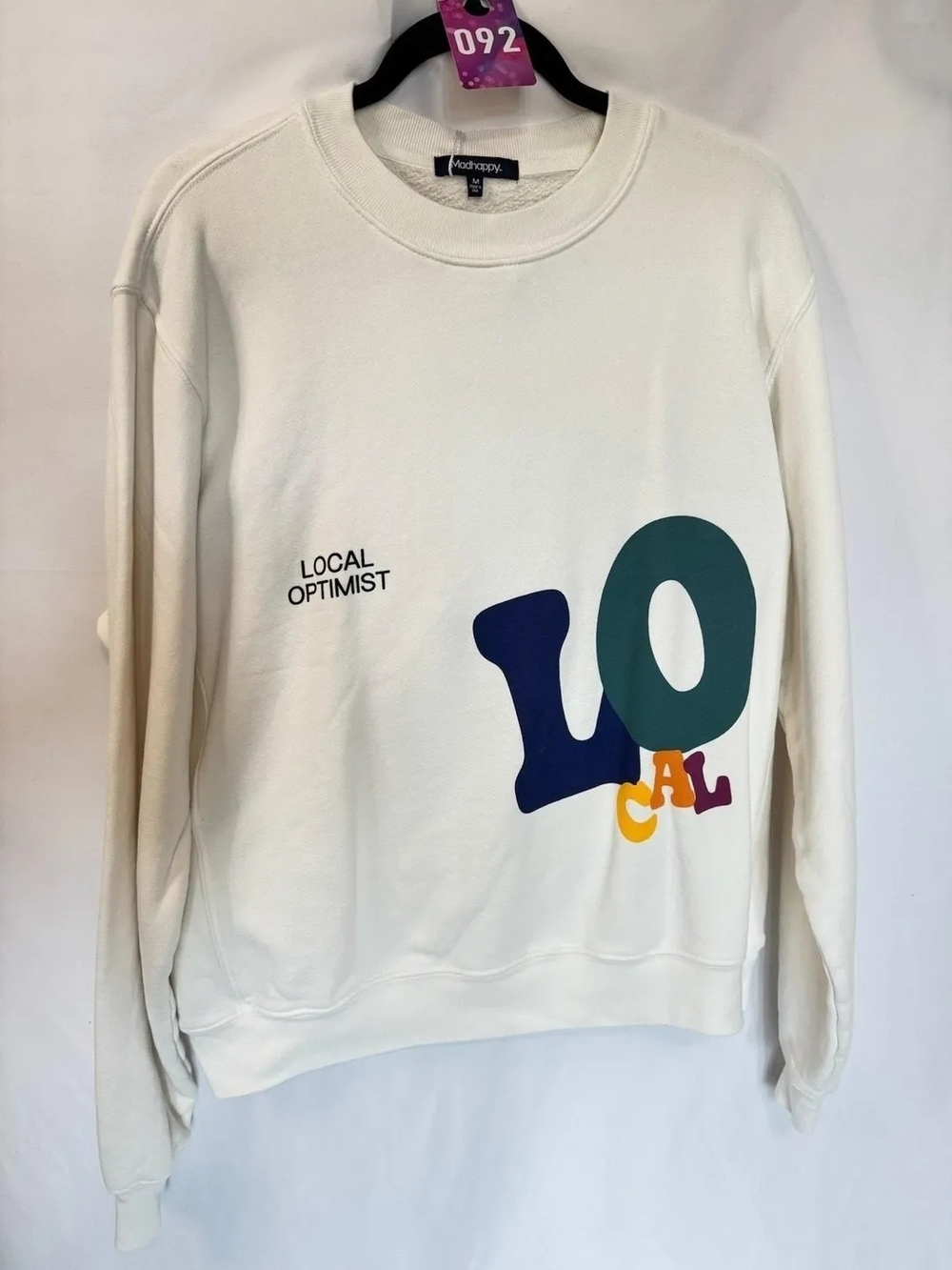 NWT Mad Happy Local Optimist "Local" Graphic Crewneck Sweatshirt - Cream--sz Med